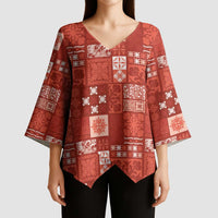 Vintage Hawaiian Quilting Patterns Kimono Sleeve Blouse Red Style Tribal Fabric Patchwork LT9 - Polynesian Pride