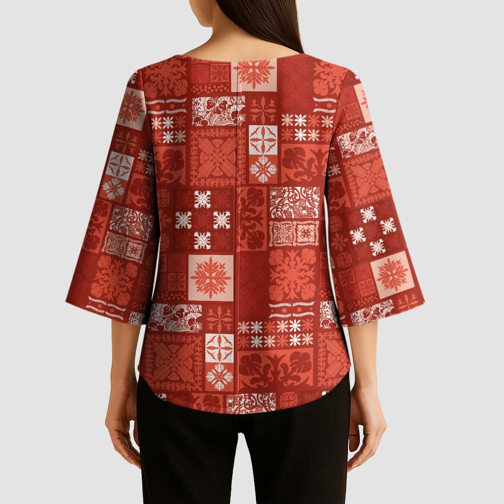 Vintage Hawaiian Quilting Patterns Kimono Sleeve Blouse Red Style Tribal Fabric Patchwork LT9 - Polynesian Pride