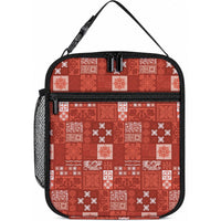 Vintage Hawaiian Quilting Patterns Lunch Bag Red Style Tribal Fabric Patchwork LT9 10.2 × 8.3 × 4.3 inch Red - Polynesian Pride