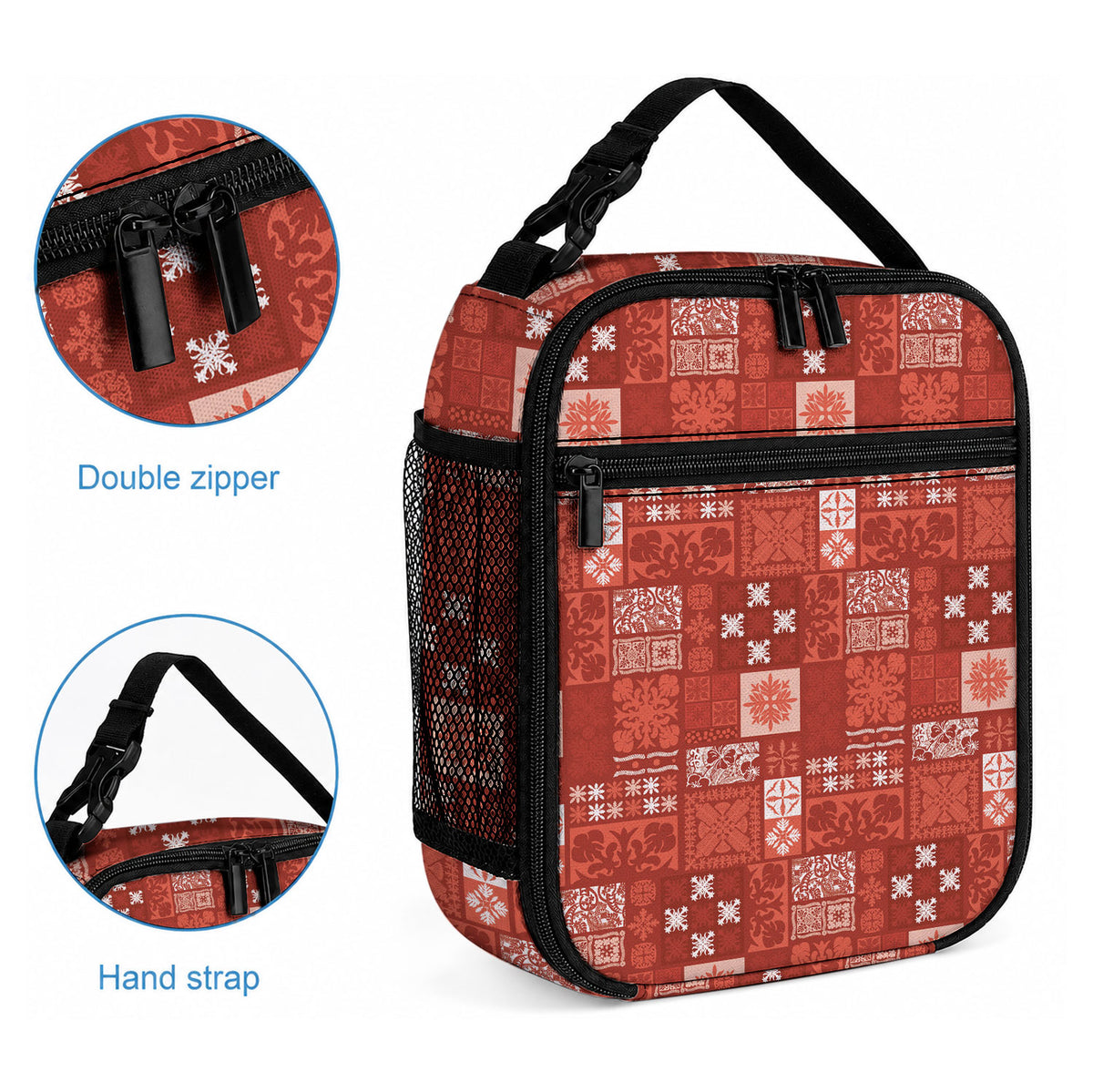 Vintage Hawaiian Quilting Patterns Lunch Bag Red Style Tribal Fabric Patchwork LT9 - Polynesian Pride