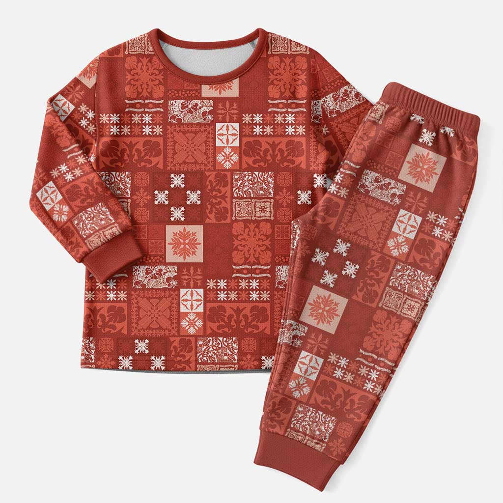 Vintage Hawaiian Quilting Patterns Christmas Pajama Set Red Style Tribal Fabric Patchwork - Polynesian Pride