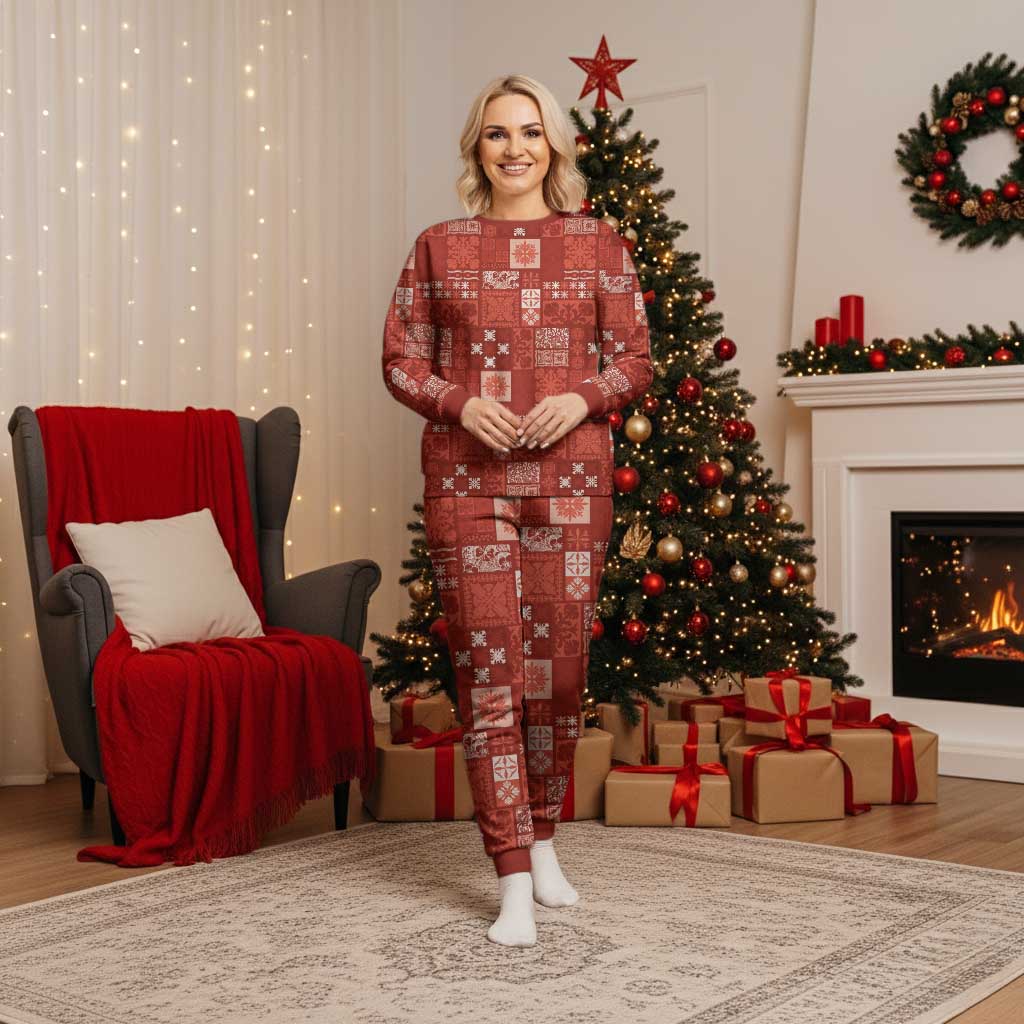 Vintage Hawaiian Quilting Patterns Christmas Pajama Set Red Style Tribal Fabric Patchwork - Polynesian Pride