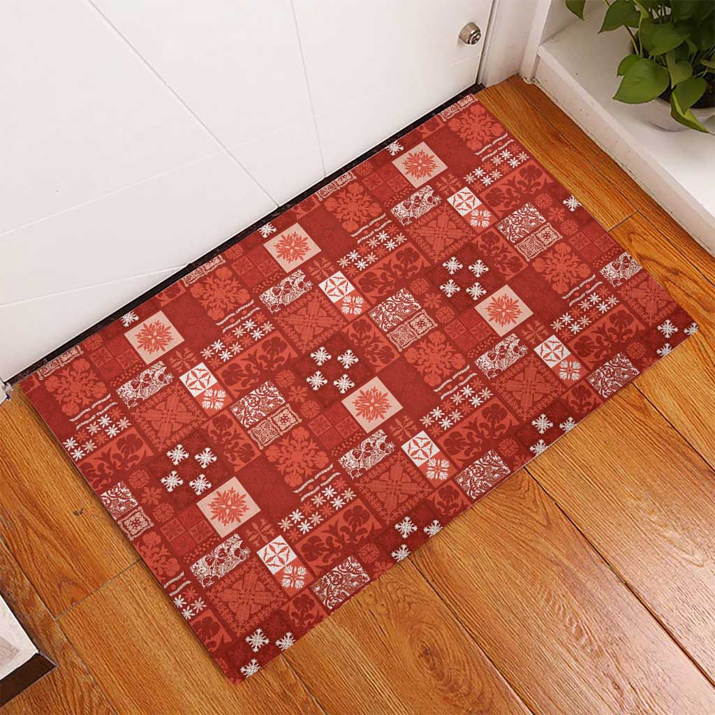 Vintage Hawaiian Quilting Patterns Rubber Doormat Red Style Tribal Fabric Patchwork - Polynesian Pride
