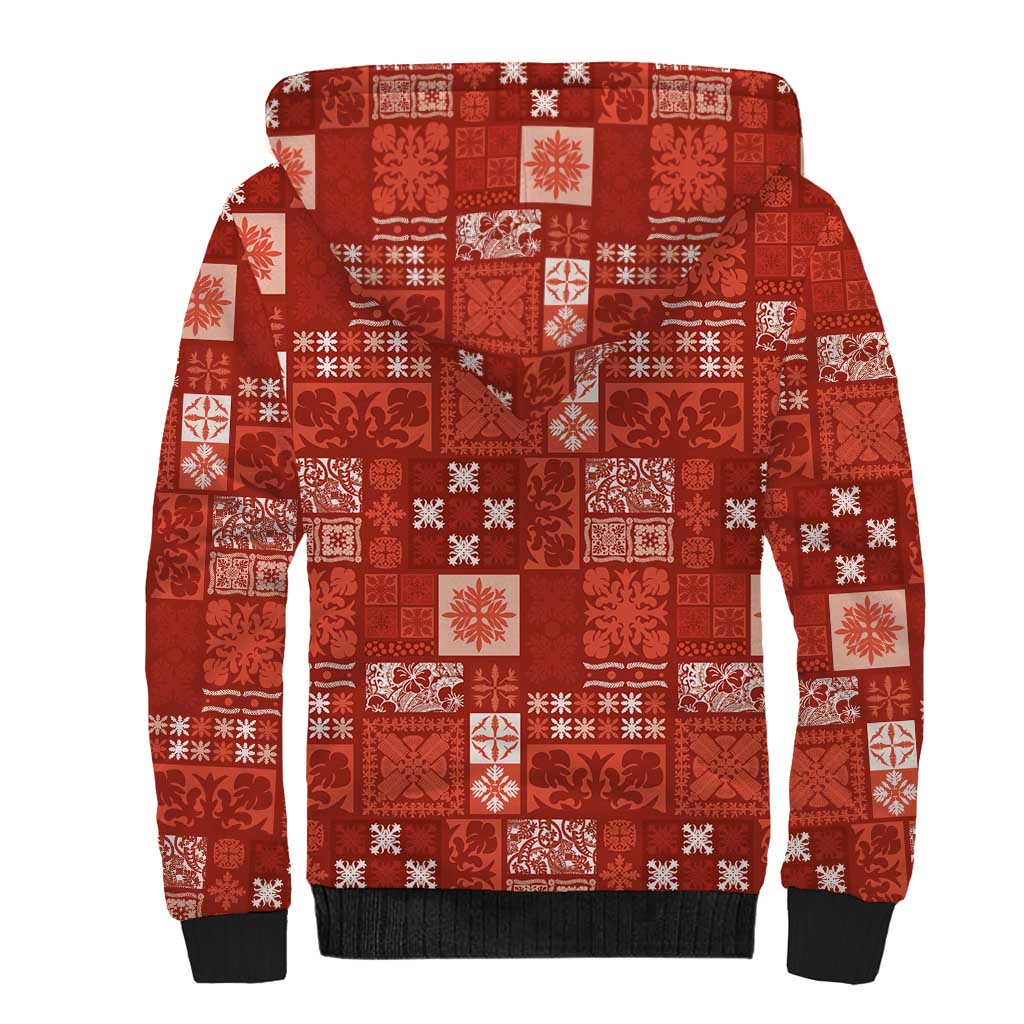 Vintage Hawaiian Quilting Patterns Sherpa Hoodie Red Style Tribal Fabric Patchwork LT9 - Polynesian Pride
