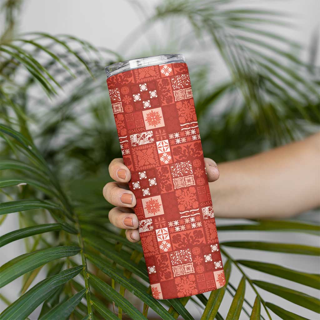 Vintage Hawaiian Quilting Patterns Skinny Tumbler Red Style Tribal Fabric Patchwork - Polynesian Pride