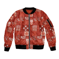 Vintage Hawaiian Quilting Patterns Sleeve Zip Bomber Jacket Red Style Tribal Fabric Patchwork - Polynesian Pride