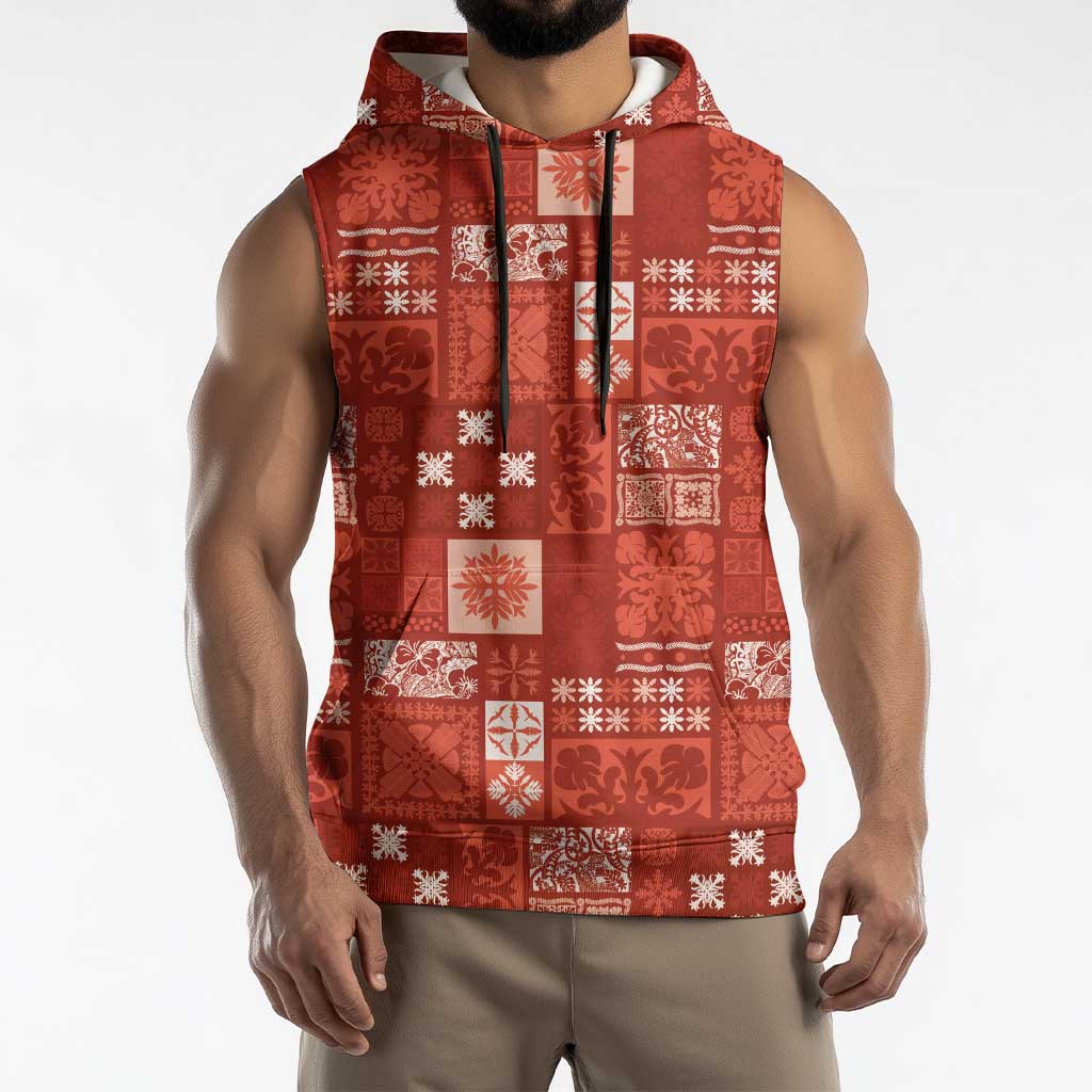 Vintage Hawaiian Quilting Patterns Sleeveless Hoodie Red Style Tribal Fabric Patchwork - Polynesian Pride