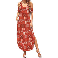 Vintage Hawaiian Quilting Patterns Summer Maxi Dress Red Style Tribal Fabric Patchwork LT9 Women Red - Polynesian Pride