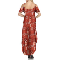 Vintage Hawaiian Quilting Patterns Summer Maxi Dress Red Style Tribal Fabric Patchwork LT9 - Polynesian Pride