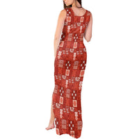 Vintage Hawaiian Quilting Patterns Tank Maxi Dress Red Style Tribal Fabric Patchwork - Polynesian Pride
