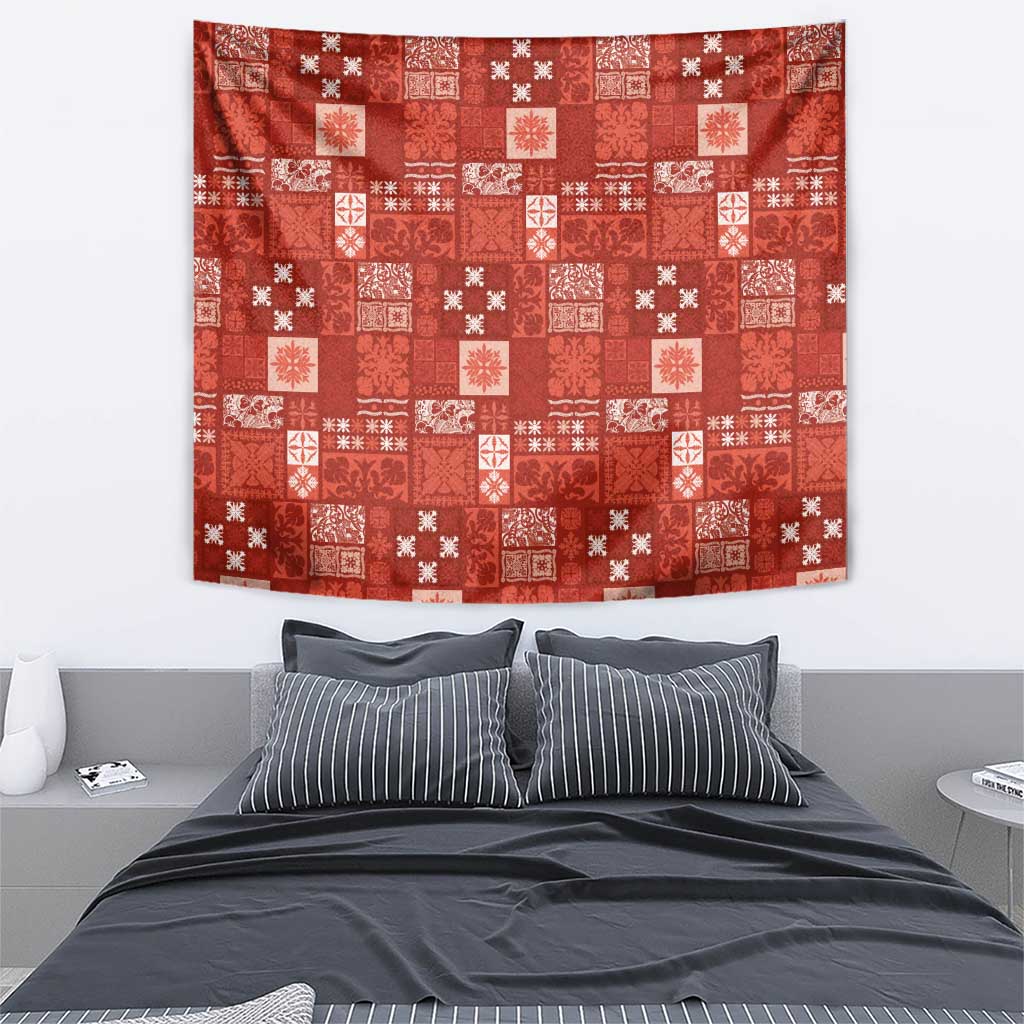Vintage Hawaiian Quilting Patterns Tapestry Red Style Tribal Fabric Patchwork - Polynesian Pride