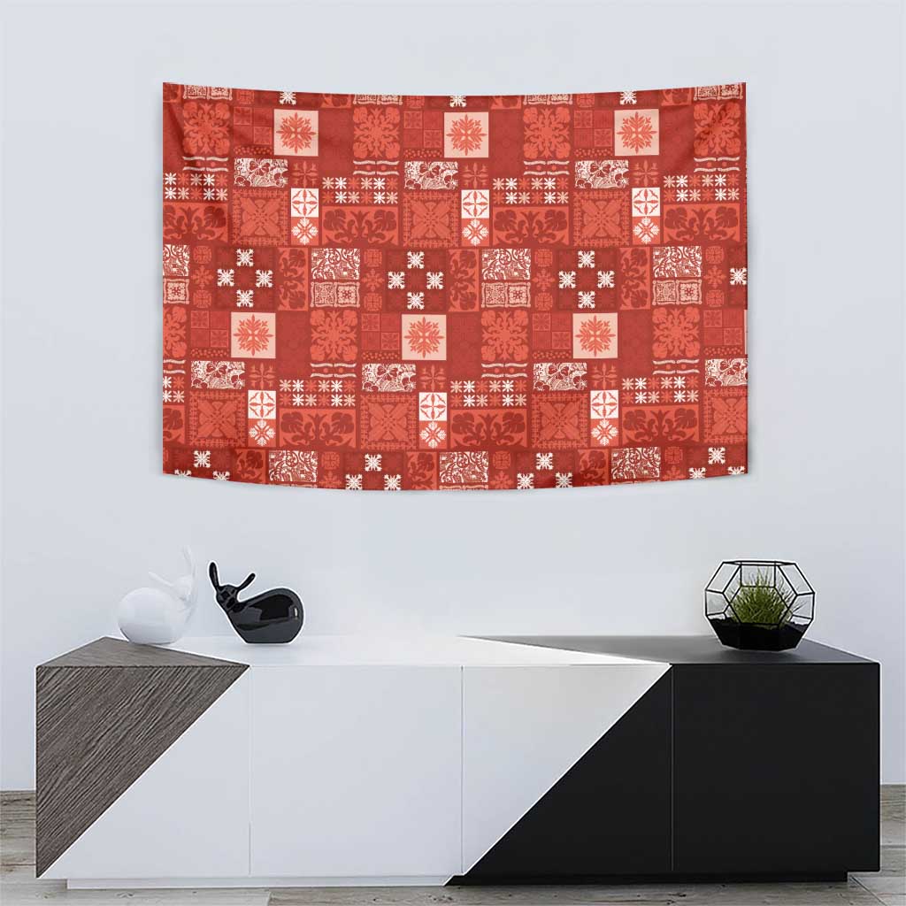 Vintage Hawaiian Quilting Patterns Tapestry Red Style Tribal Fabric Patchwork - Polynesian Pride