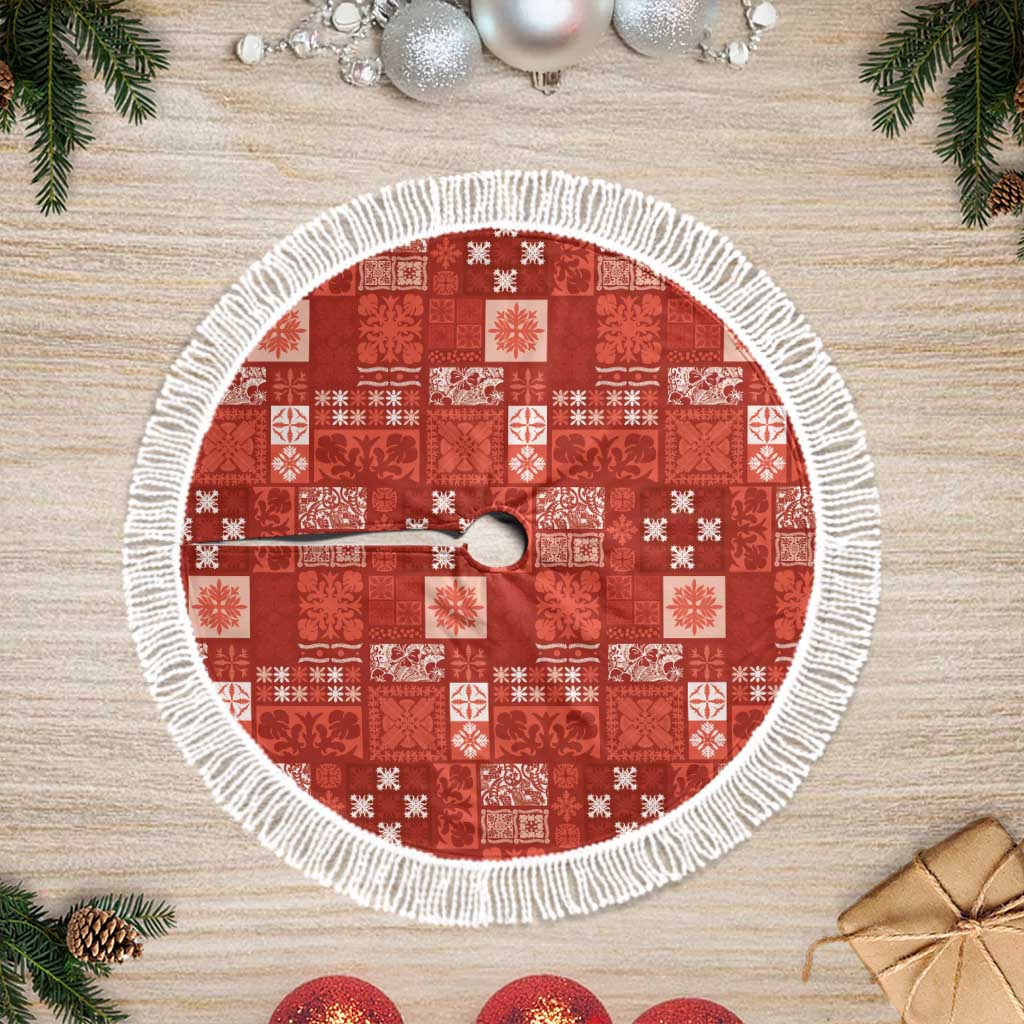 Vintage Hawaiian Quilting Patterns Tree Skirt Red Style Tribal Fabric Patchwork - Polynesian Pride