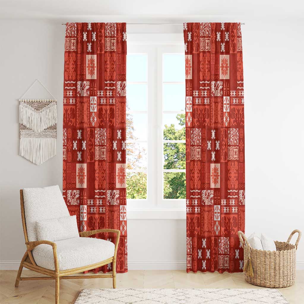 Vintage Hawaiian Quilting Patterns Window Curtain Red Style Tribal Fabric Patchwork - Polynesian Pride