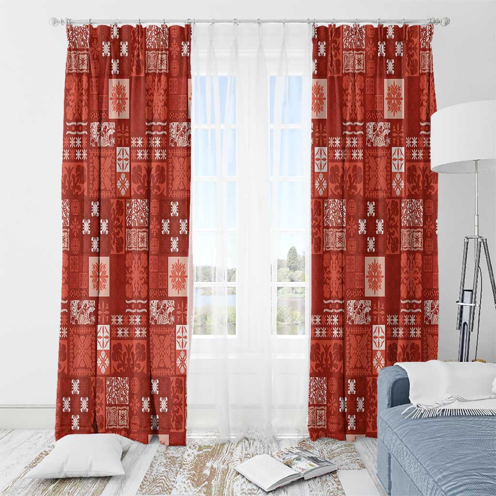 Vintage Hawaiian Quilting Patterns Window Curtain Red Style Tribal Fabric Patchwork - Polynesian Pride
