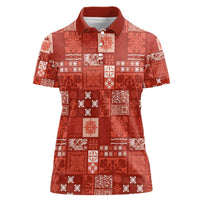 Vintage Hawaiian Quilting Patterns Women Polo Shirt Red Style Tribal Fabric Patchwork - Polynesian Pride