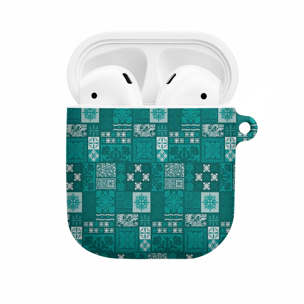 Vintage Hawaiian Quilting Patterns AirPods Case Turquoise Style Tribal Fabric Patchwork - Polynesian Pride