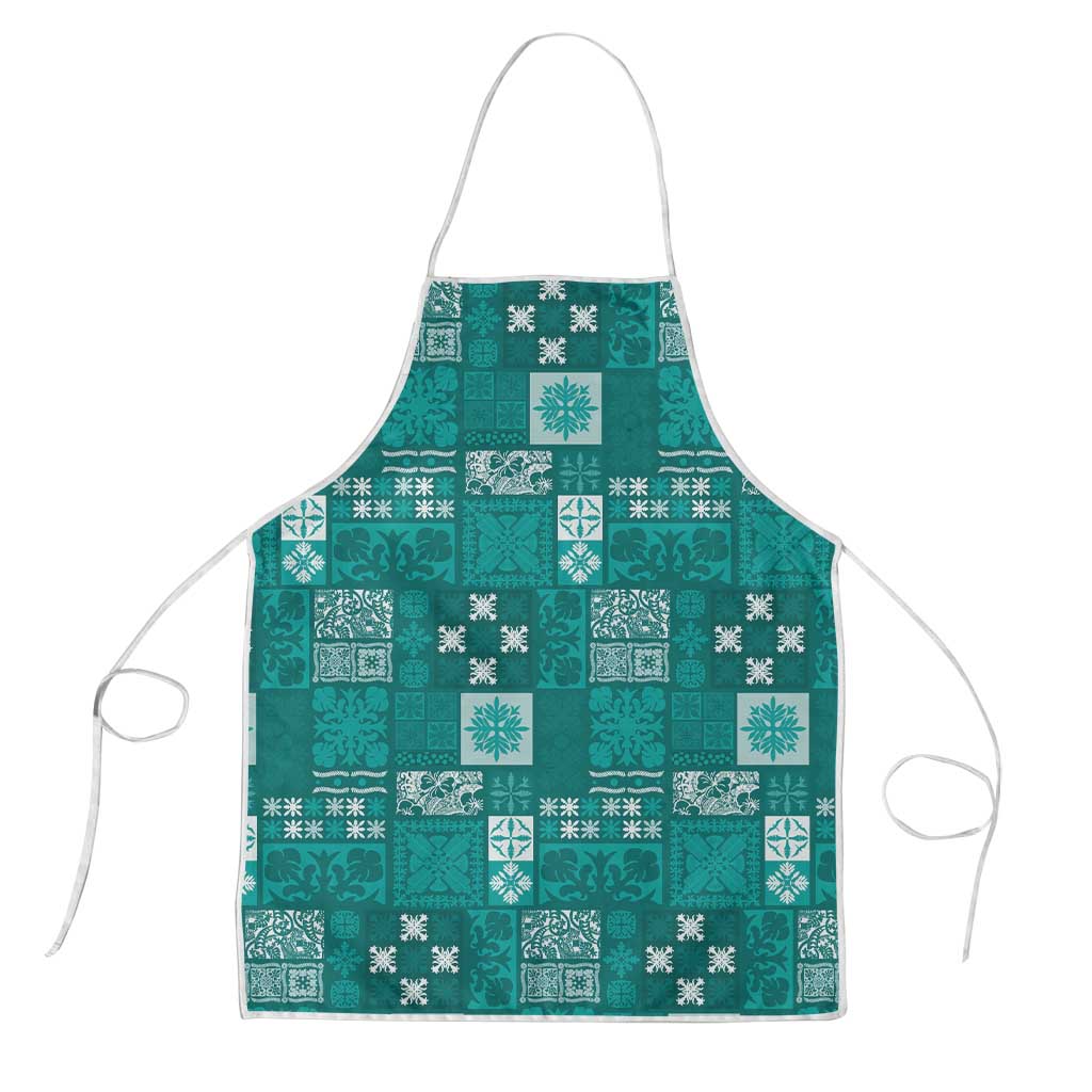 Vintage Hawaiian Quilting Patterns Apron Turquoise Style Tribal Fabric Patchwork - Polynesian Pride