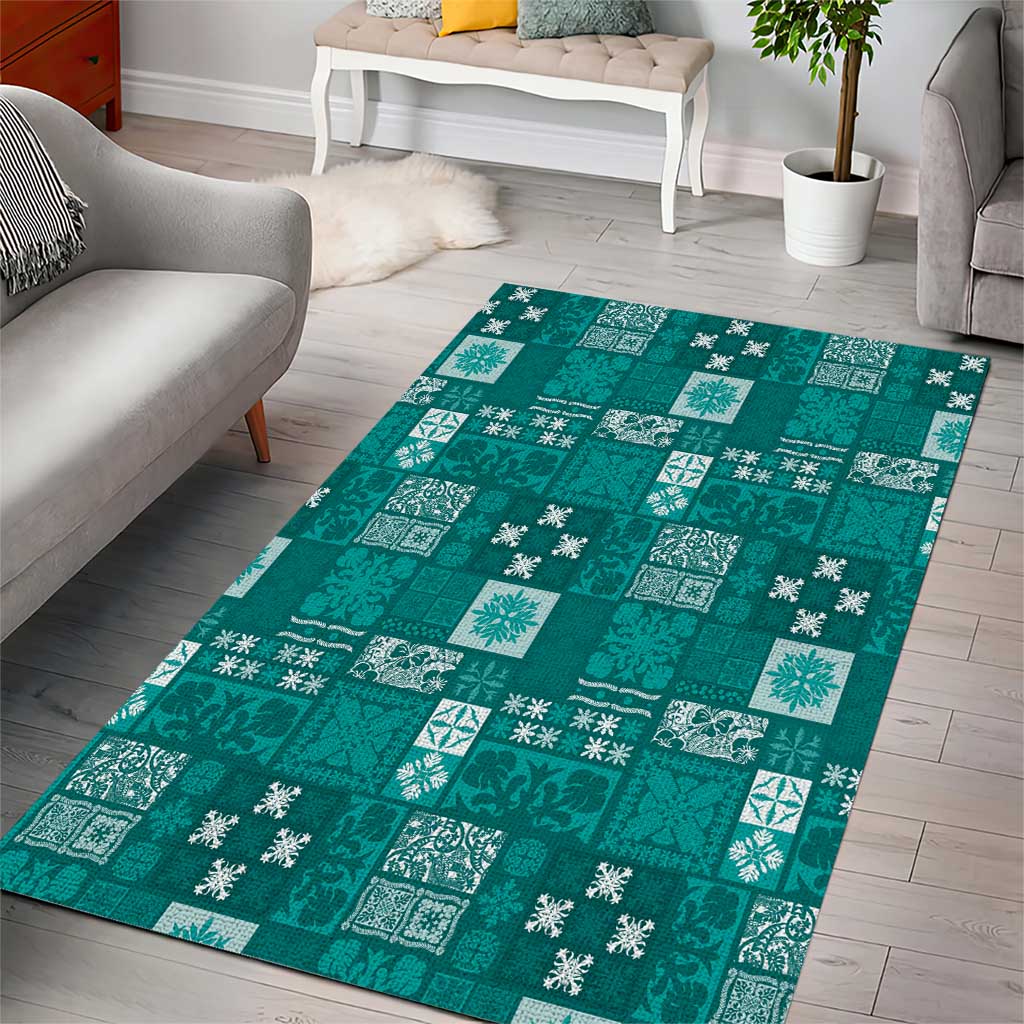 Vintage Hawaiian Quilting Patterns Area Rug Turquoise Style Tribal Fabric Patchwork - Polynesian Pride
