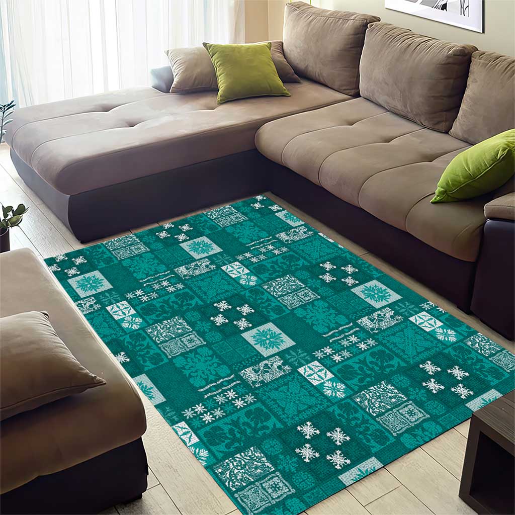 Vintage Hawaiian Quilting Patterns Area Rug Turquoise Style Tribal Fabric Patchwork - Polynesian Pride