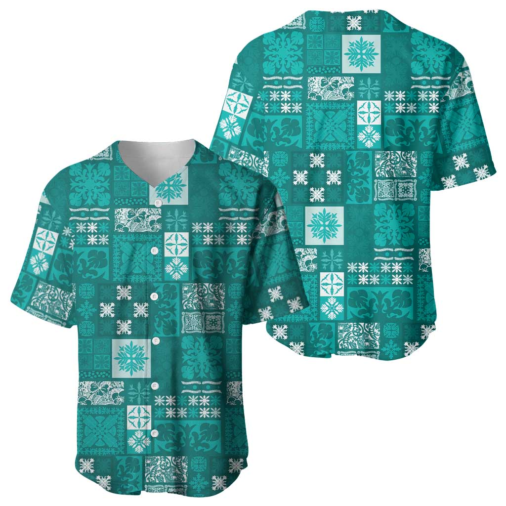 Vintage Hawaiian Quilting Patterns Baseball Jersey Turquoise Style Tribal Fabric Patchwork - Polynesian Pride