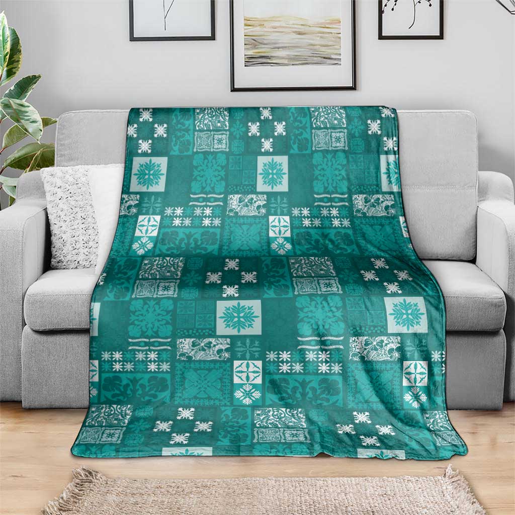 Vintage Hawaiian Quilting Patterns Blanket Turquoise Style Tribal Fabric Patchwork - Polynesian Pride