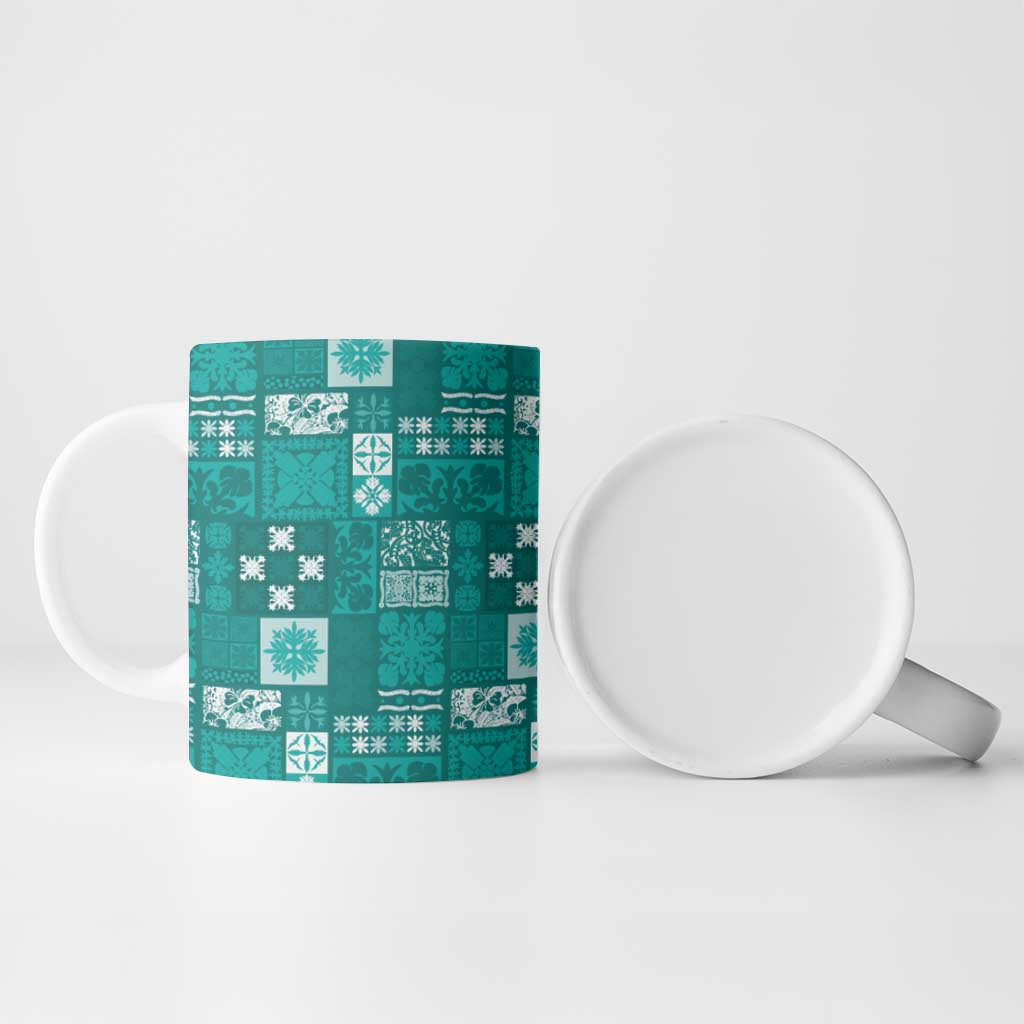 Vintage Hawaiian Quilting Patterns Ceramic Mug Turquoise Style Tribal Fabric Patchwork - Polynesian Pride