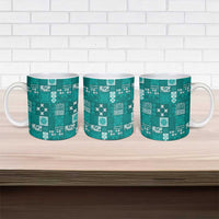 Vintage Hawaiian Quilting Patterns Ceramic Mug Turquoise Style Tribal Fabric Patchwork - Polynesian Pride