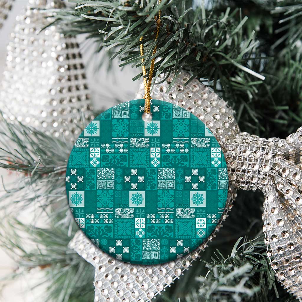 Vintage Hawaiian Quilting Patterns Ceramic Ornament Turquoise Style Tribal Fabric Patchwork - Polynesian Pride