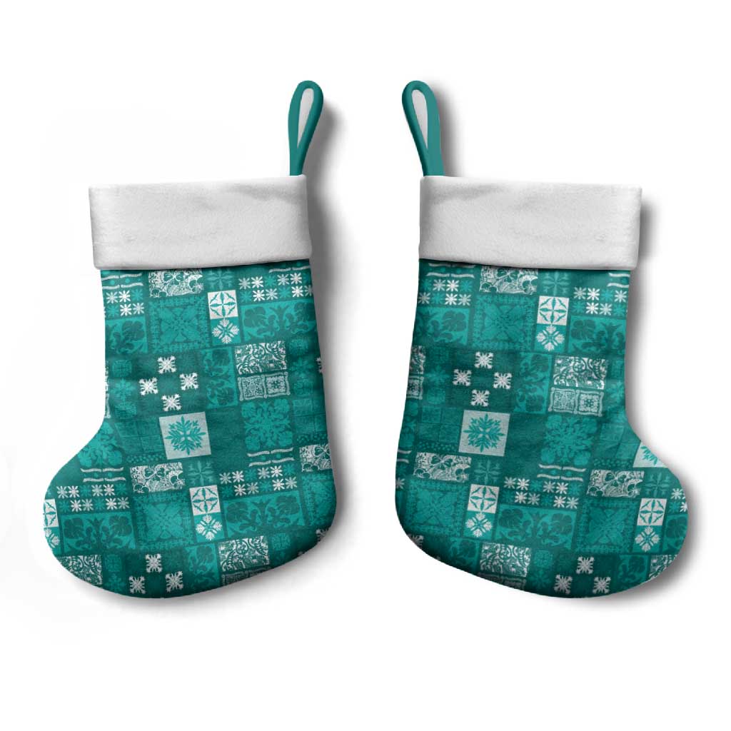 Vintage Hawaiian Quilting Patterns Christmas Stocking Turquoise Style Tribal Fabric Patchwork - Polynesian Pride