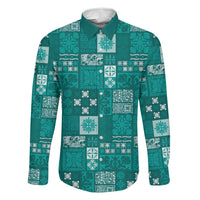 Vintage Hawaiian Quilting Patterns Family Matching Long Sleeve Bodycon Dress and Hawaiian Shirt Turquoise Style Tribal Fabric Patchwork LT9 Dad's Shirt - Long Sleeve Turquoise - Polynesian Pride