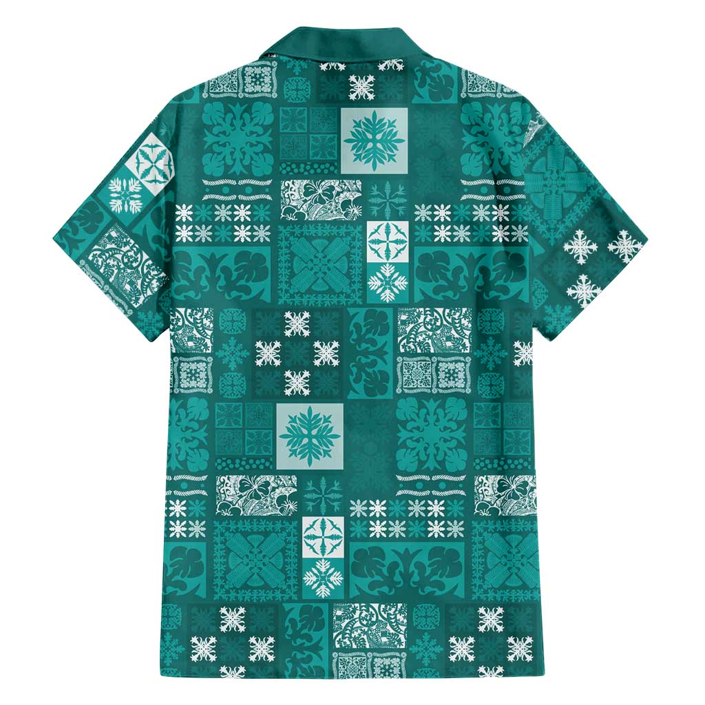 Vintage Hawaiian Quilting Patterns Family Matching Off Shoulder Maxi Dress and Hawaiian Shirt Turquoise Style Tribal Fabric Patchwork LT9 - Polynesian Pride