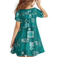 Vintage Hawaiian Quilting Patterns Family Matching Off Shoulder Short Dress and Hawaiian Shirt Turquoise Style Tribal Fabric Patchwork LT9 - Polynesian Pride