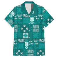 Vintage Hawaiian Quilting Patterns Family Matching Summer Maxi Dress and Hawaiian Shirt Turquoise Style Tribal Fabric Patchwork LT9 Dad's Shirt - Short Sleeve Turquoise - Polynesian Pride