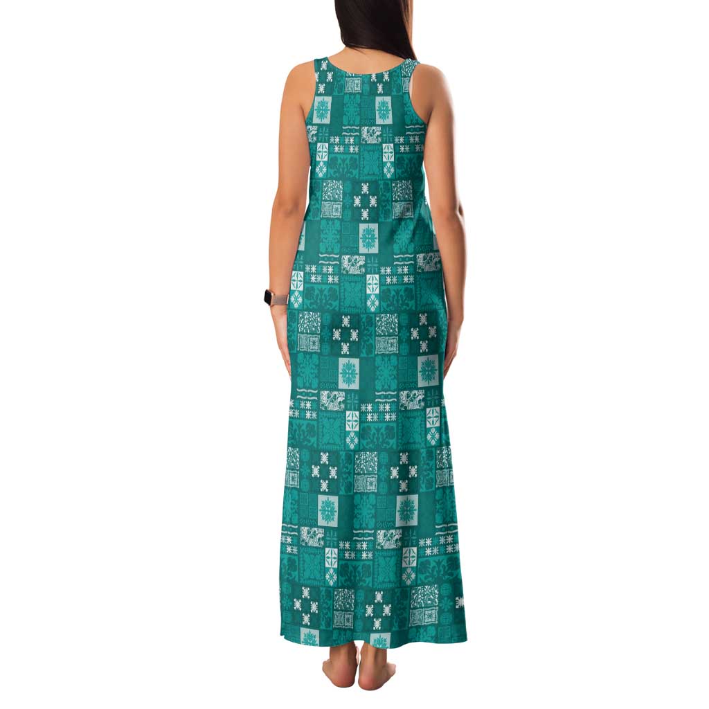 Vintage Hawaiian Quilting Patterns Family Matching Tank Maxi Dress and Hawaiian Shirt Turquoise Style Tribal Fabric Patchwork LT9 - Polynesian Pride