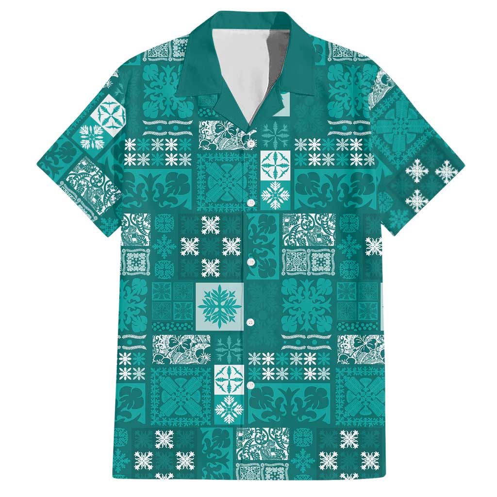 Vintage Hawaiian Quilting Patterns Hawaiian Shirt Turquoise Style Tribal Fabric Patchwork - Polynesian Pride