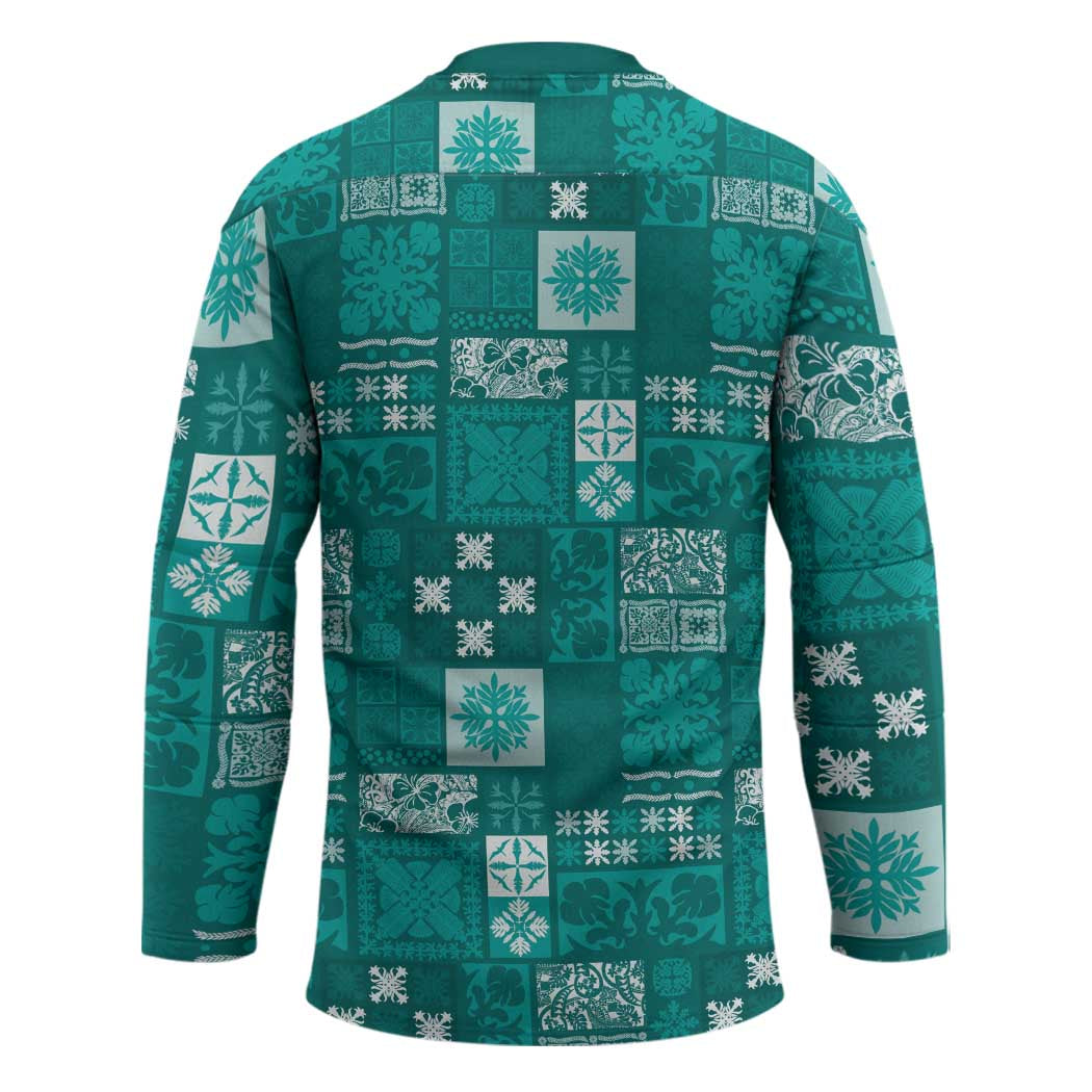 Vintage Hawaiian Quilting Patterns Hockey Jersey Turquoise Style Tribal Fabric Patchwork - Polynesian Pride