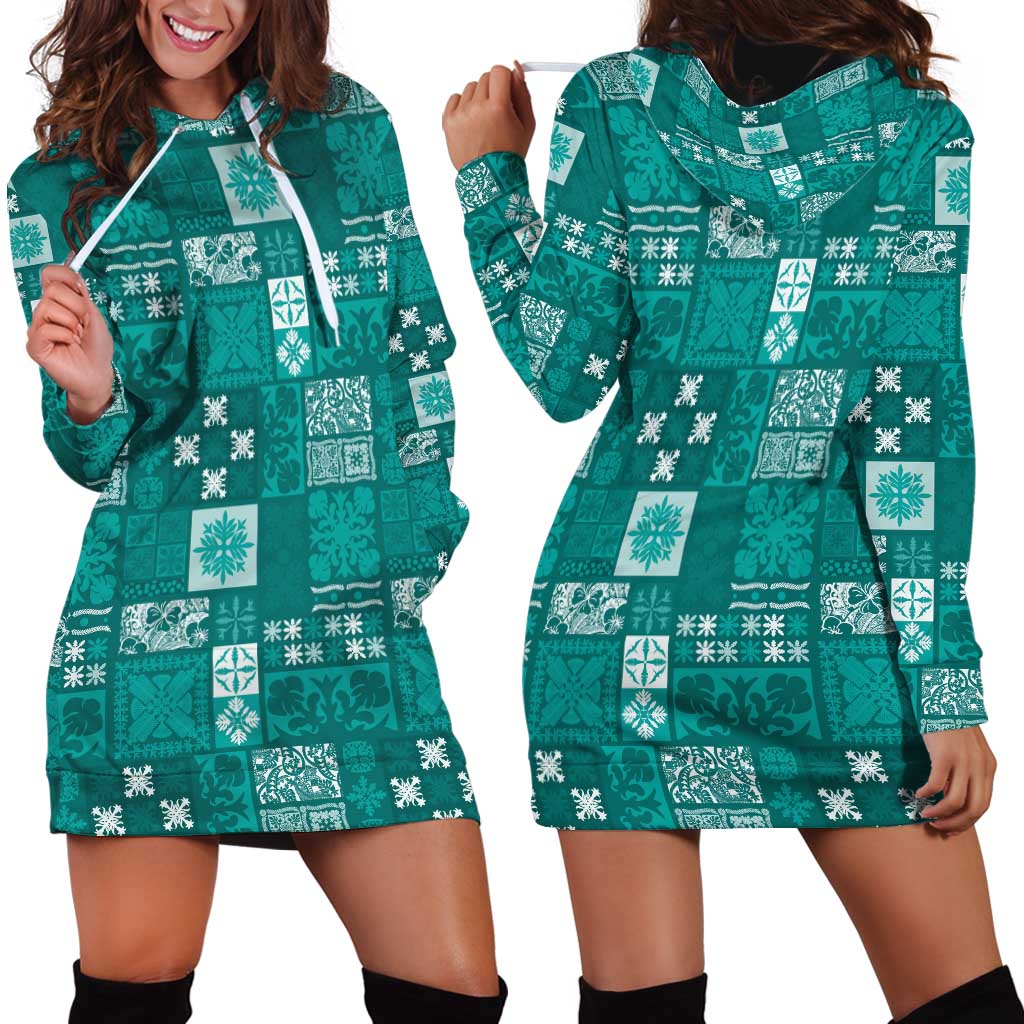 Vintage Hawaiian Quilting Patterns Hoodie Dress Turquoise Style Tribal Fabric Patchwork - Polynesian Pride