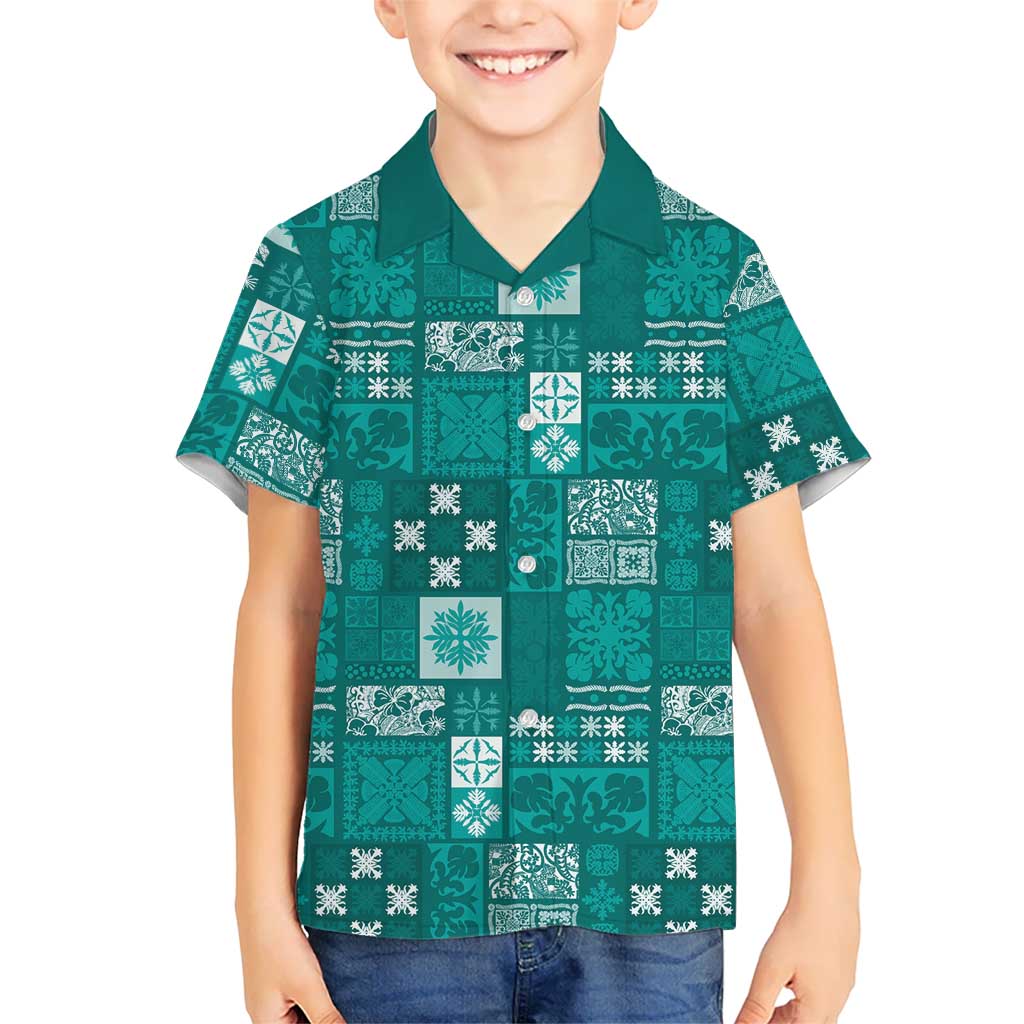 Vintage Hawaiian Quilting Patterns Kid Hawaiian Shirt Turquoise Style Tribal Fabric Patchwork - Polynesian Pride