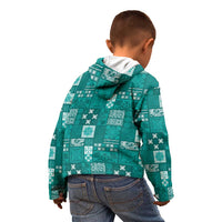 Vintage Hawaiian Quilting Patterns Kid Hoodie Turquoise Style Tribal Fabric Patchwork - Polynesian Pride