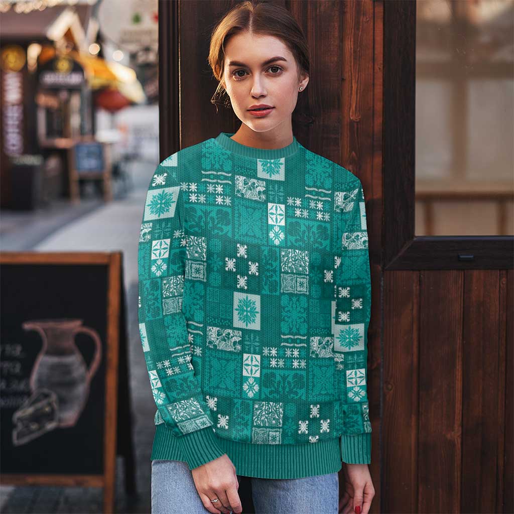 Vintage Hawaiian Quilting Patterns Ugly Christmas Sweater Turquoise Style Tribal Fabric Patchwork - Polynesian Pride