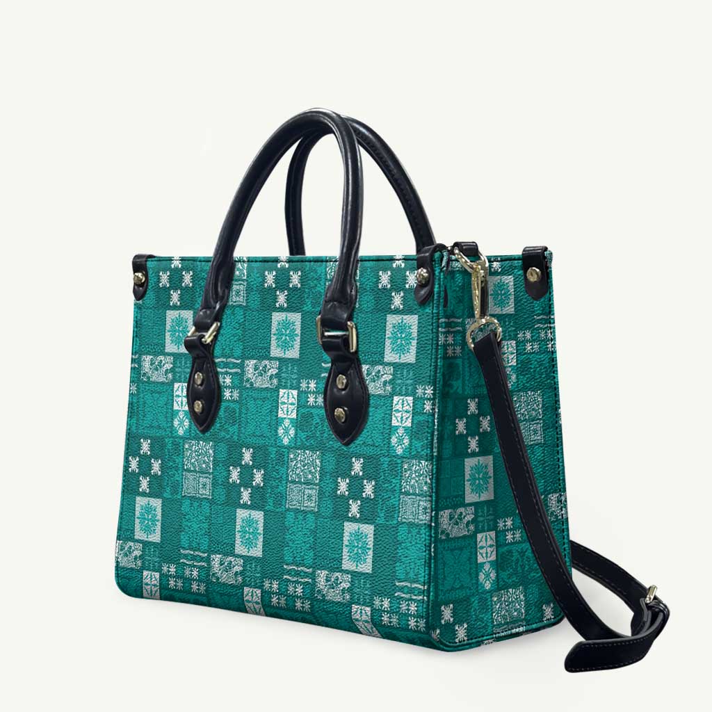 Vintage Hawaiian Quilting Patterns Leather Bag Turquoise Style Tribal Fabric Patchwork - Polynesian Pride