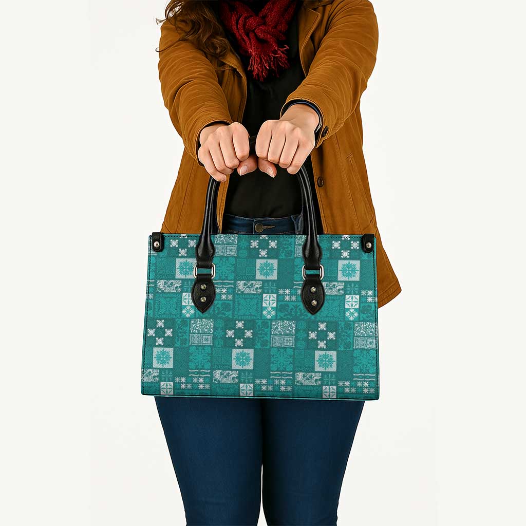 Vintage Hawaiian Quilting Patterns Leather Bag Turquoise Style Tribal Fabric Patchwork - Polynesian Pride