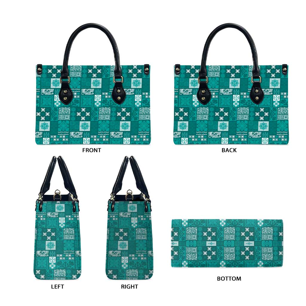 Vintage Hawaiian Quilting Patterns Leather Bag Turquoise Style Tribal Fabric Patchwork - Polynesian Pride
