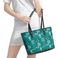 Vintage Hawaiian Quilting Patterns Leather Tote Bag Turquoise Style Tribal Fabric Patchwork - Polynesian Pride