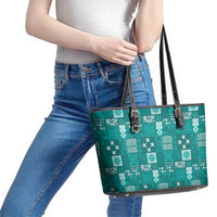 Vintage Hawaiian Quilting Patterns Leather Tote Bag Turquoise Style Tribal Fabric Patchwork - Polynesian Pride