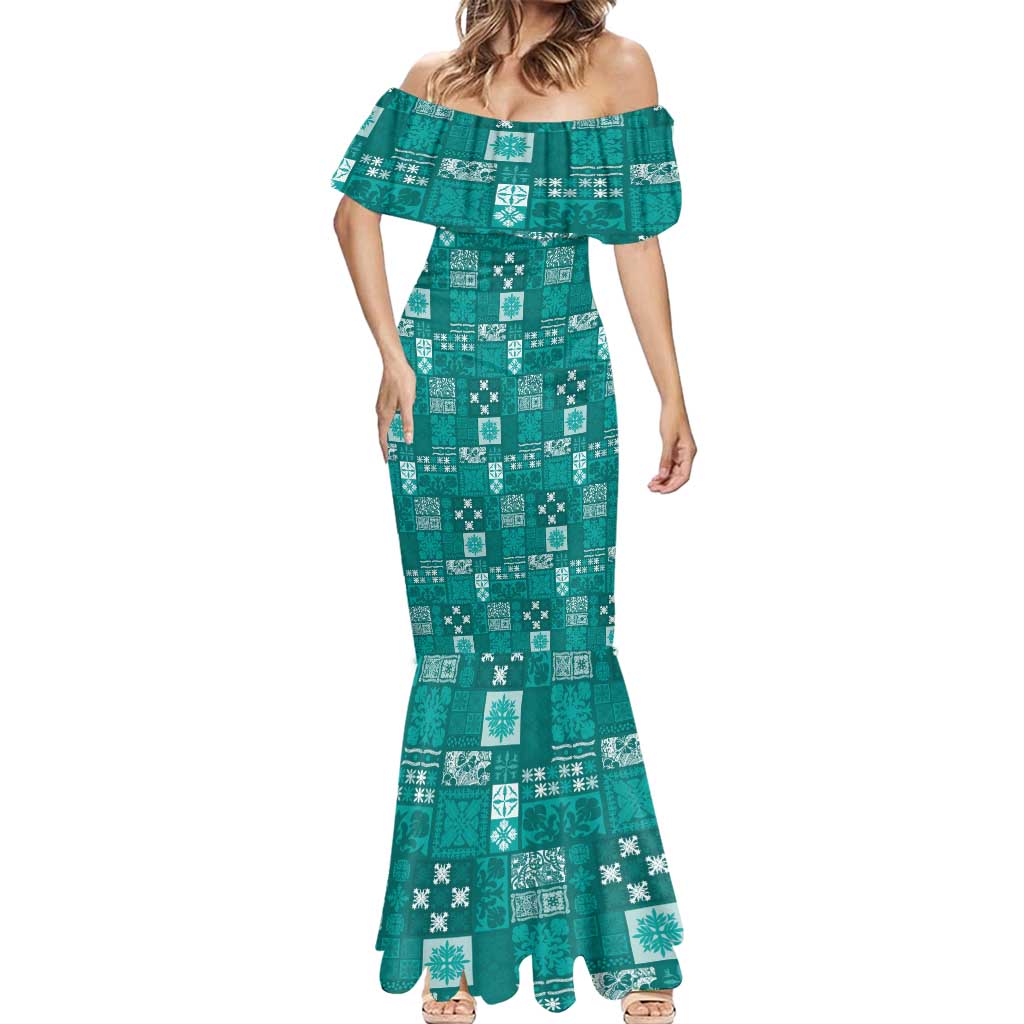 Vintage Hawaiian Quilting Patterns Mermaid Dress Turquoise Style Tribal Fabric Patchwork - Polynesian Pride