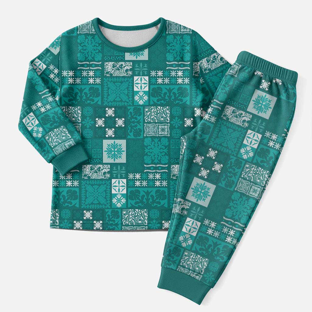 Vintage Hawaiian Quilting Patterns Christmas Pajama Set Turquoise Style Tribal Fabric Patchwork LT9 Men Turquoise - Polynesian Pride