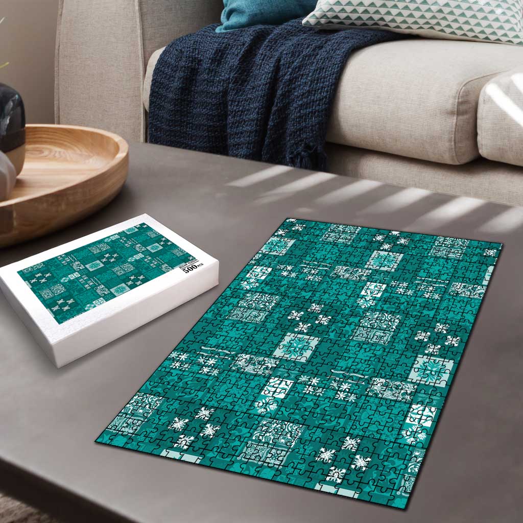 Vintage Hawaiian Quilting Patterns Puzzle Turquoise Style Tribal Fabric Patchwork - Polynesian Pride