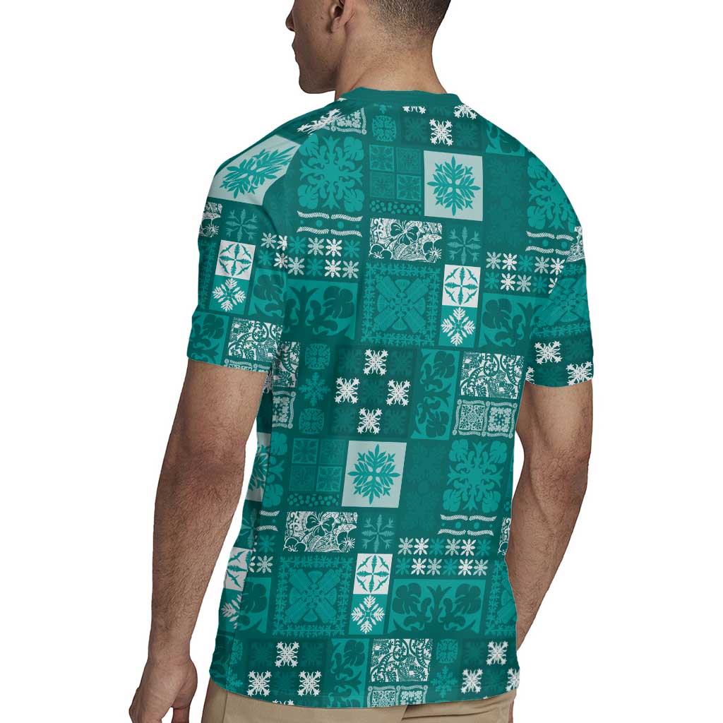 Vintage Hawaiian Quilting Patterns Rugby Jersey Turquoise Style Tribal Fabric Patchwork - Polynesian Pride